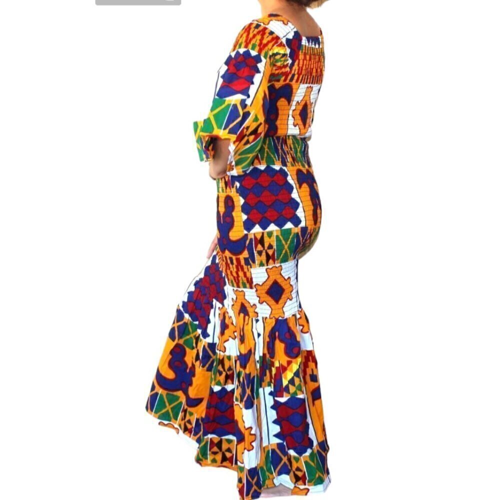 Handmade African mermaid multicolor ruffled trumpet Maxi dress Size M stretch - Picture 9 of 12
